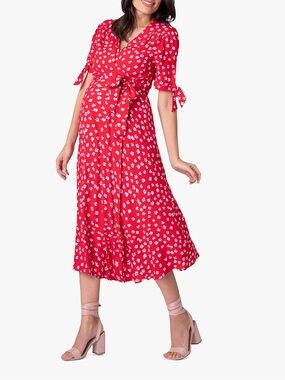 Seraphine Red with White Floral Maternity Dress